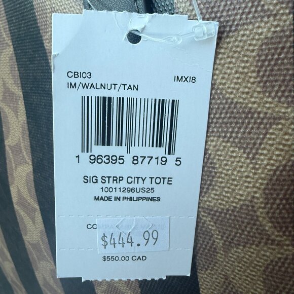 coach Large City Tote Bag In Signature Canvas With Stripe cbi03 - Picture 8 of 8